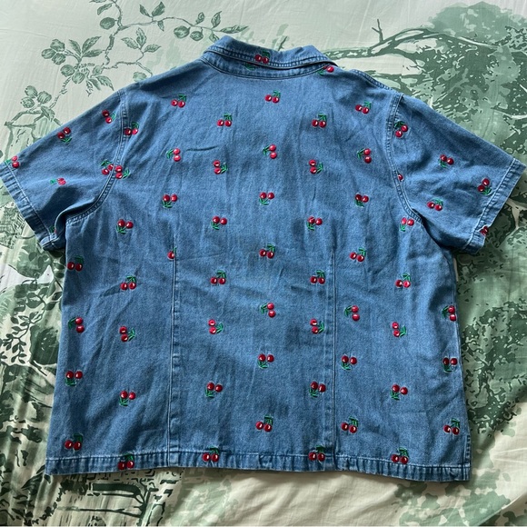 Vintage Cherry Embroidered Denim Jacket Shirt The Quacker Factory - Picture 4 of 13
